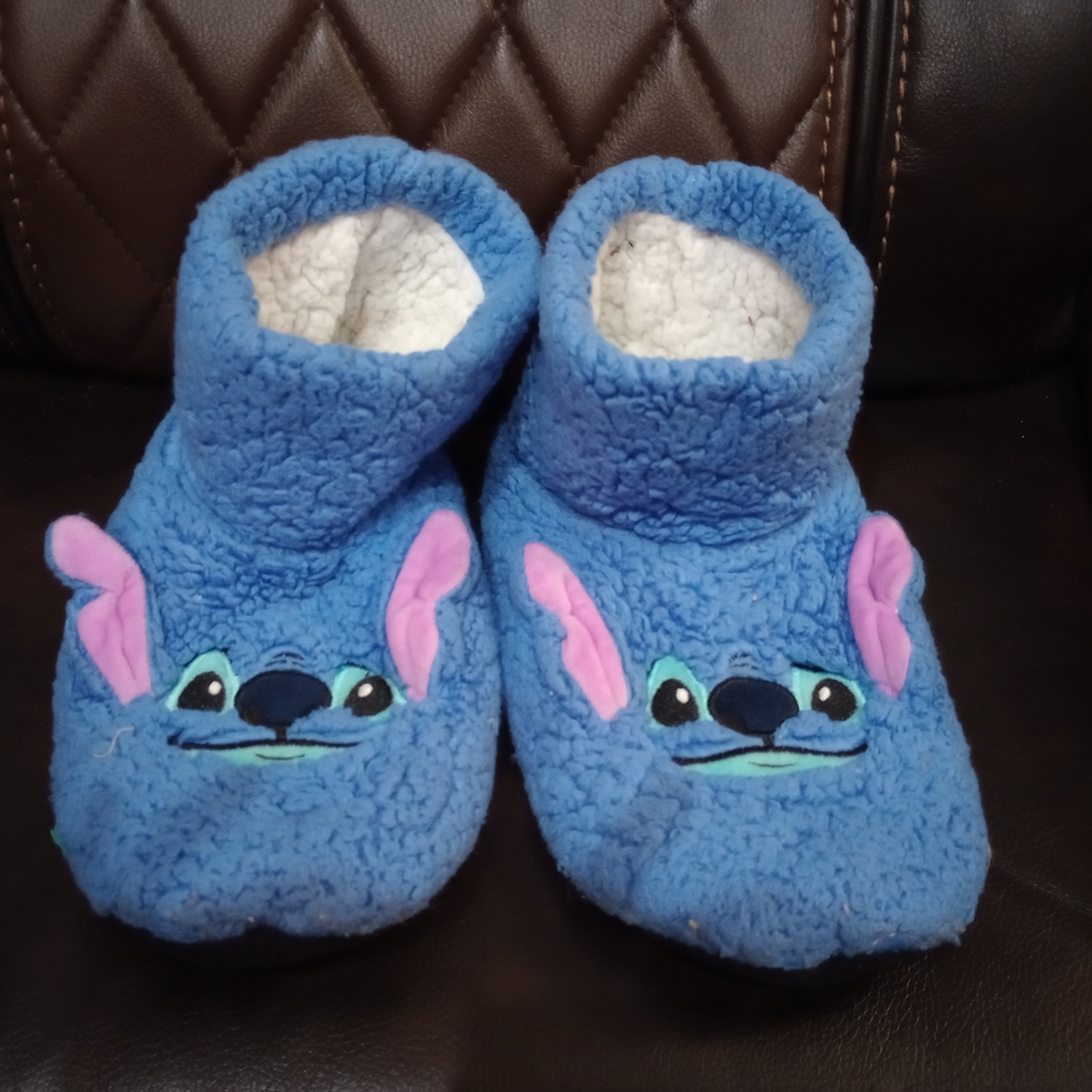 Blue Plush Kids One-Piece Slipper Boots with Character Face